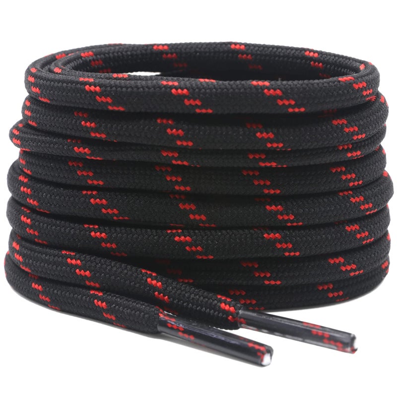 DELELE 2 Pair Non-slip Outdoor Mountaineering Hiking Walking Shoelaces Round Black Red String Rope Boot Laces Strong Durable Bootlaces-55.12""